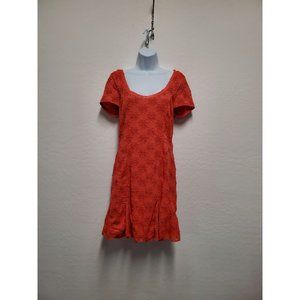 Free People Daisy Lace Godet Dress Orange Coral Floral Size Large